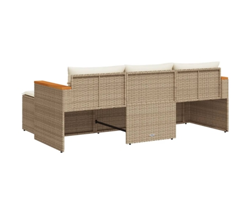 Juego de sofás de jardín con cojines beige 3 pzas ratán PE