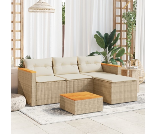 Juego de sofás de jardín con cojines beige 3 pzas ratán PE