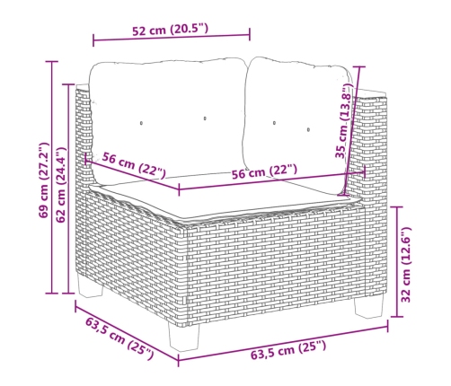 Sillón de esquina de jardín con cojines ratán sintético beige