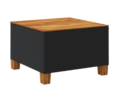 Mesa de jardín ratán PE y madera acacia negro 55x55x36 cm