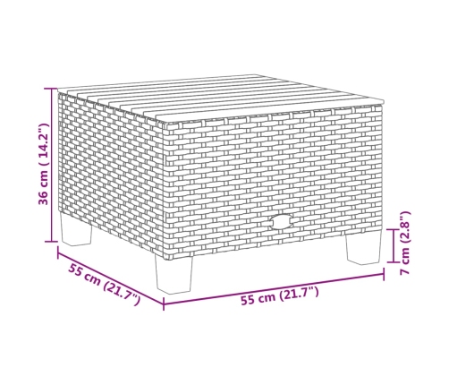 Mesa de jardín ratán PE y madera acacia negro 55x55x36 cm