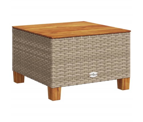 Mesa de jardín ratán sintético madera acacia beige 55x55x36 cm