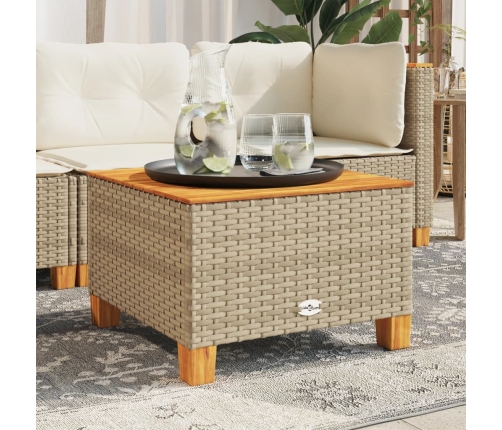 Mesa de jardín ratán sintético madera acacia beige 55x55x36 cm