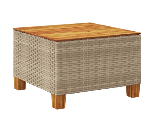 Mesa de jardín ratán sintético madera acacia beige 55x55x36 cm