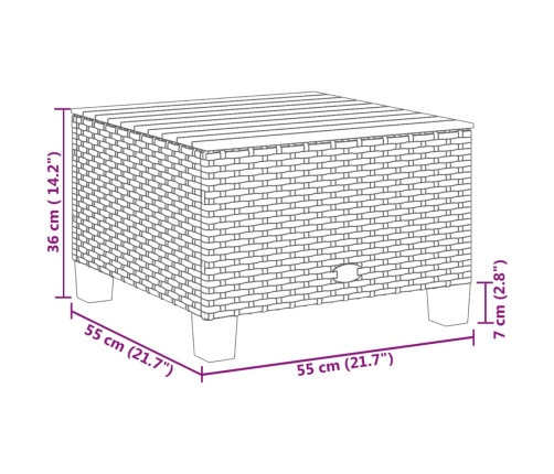 Mesa de jardín ratán sintético madera acacia beige 55x55x36 cm