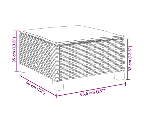 vidaXL Taburete de jardín y cojín ratán sintético negro 63,5x56x32 cm