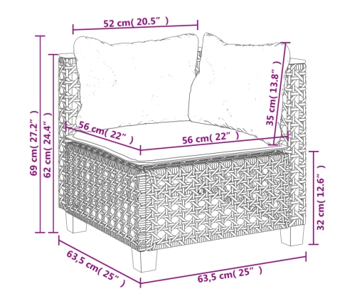 Sillón de esquina de jardín con cojines ratán sintético beige