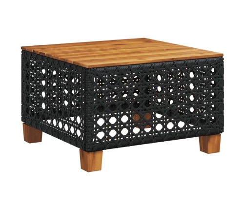 Mesa de jardín ratán PE y madera acacia negro 55x55x36 cm