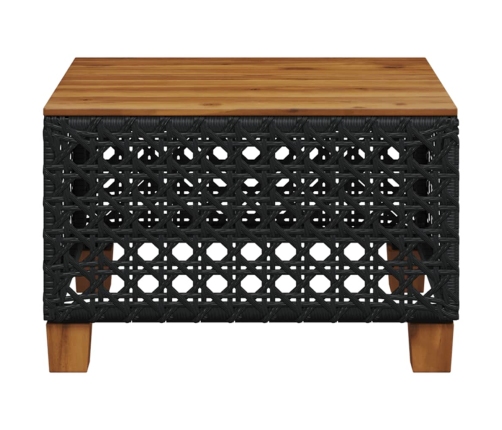 Mesa de jardín ratán PE y madera acacia negro 55x55x36 cm