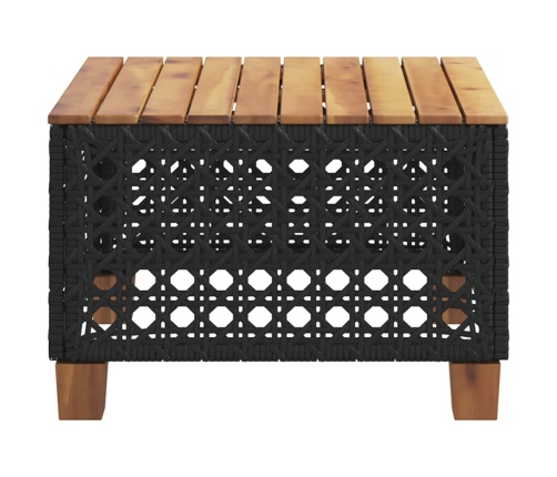 Mesa de jardín ratán PE y madera acacia negro 55x55x36 cm