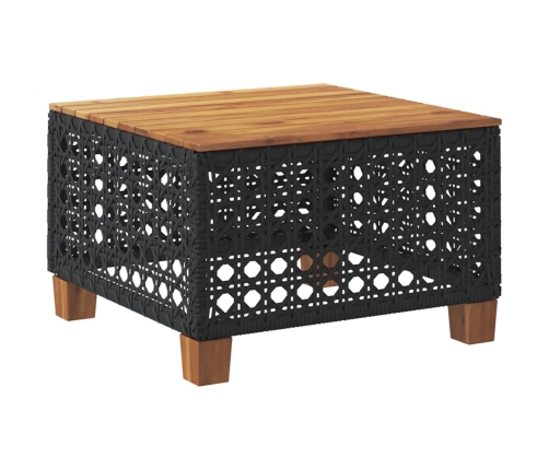 Mesa de jardín ratán PE y madera acacia negro 55x55x36 cm