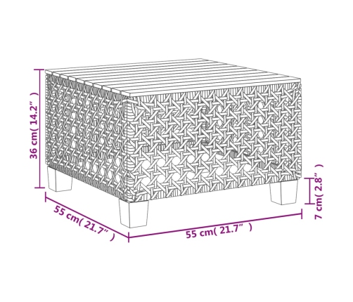 Mesa de jardín ratán PE y madera acacia negro 55x55x36 cm