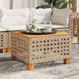 Mesa de jardín ratán sintético madera acacia beige 55x55x36 cm