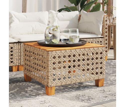 Mesa de jardín ratán sintético madera acacia beige 55x55x36 cm