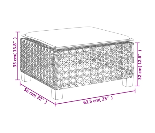 Taburete de jardín y cojín ratán sintético beige 63,5x56x32 cm