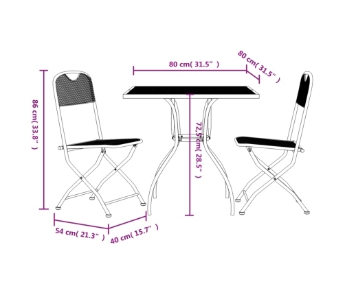 Juego de comedor de jardín 3 pzas malla metálica gris antracita