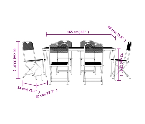 Juego de comedor de jardín 7 pzas malla metálica gris antracita