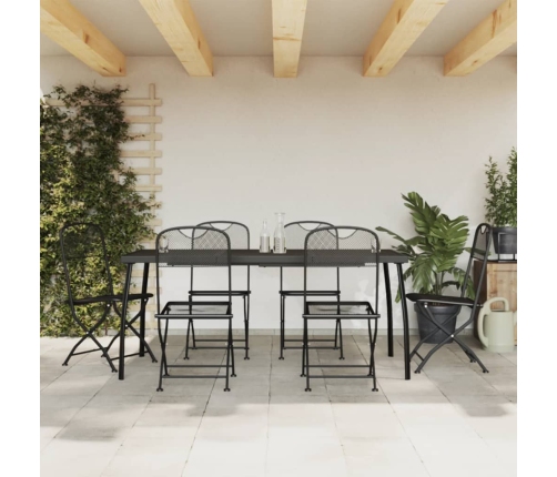Juego de comedor de jardín 7 pzas malla metálica gris antracita