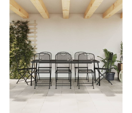 Juego de comedor de jardín 9 pzas malla metálica gris antracita