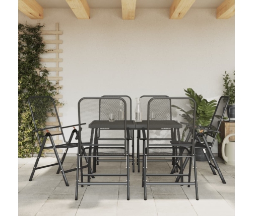 Juego de comedor de jardín 7 pzas malla metálica gris antracita