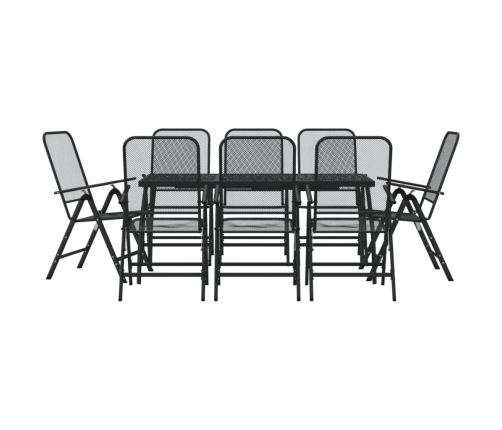 Juego de comedor de jardín 9 pzas malla metálica gris antracita