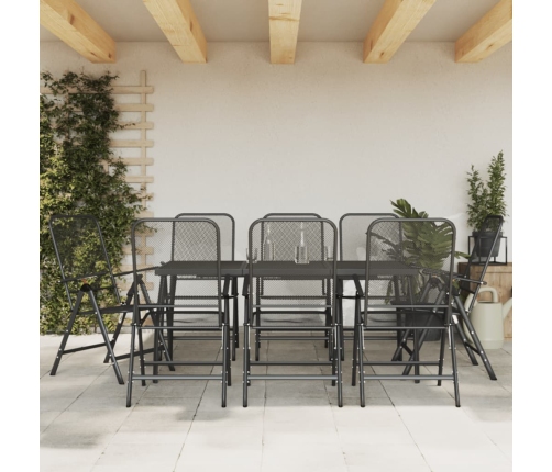 Juego de comedor de jardín 9 pzas malla metálica gris antracita