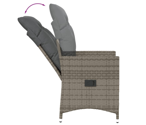 Sillón reclinable de jardín con cojines ratán sintético gris