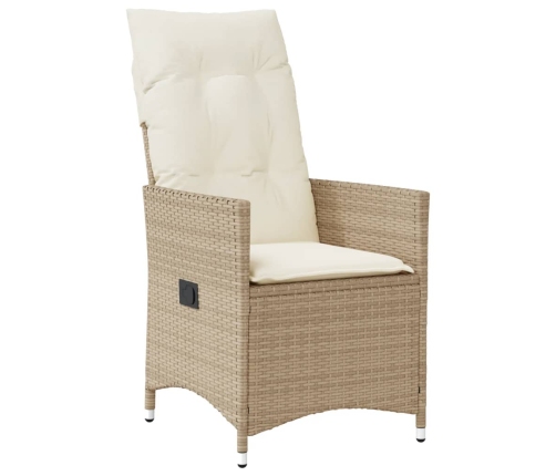 Silla de jardín reclinable con cojines ratán sintético beige