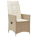 Silla de jardín reclinable con cojines ratán sintético beige