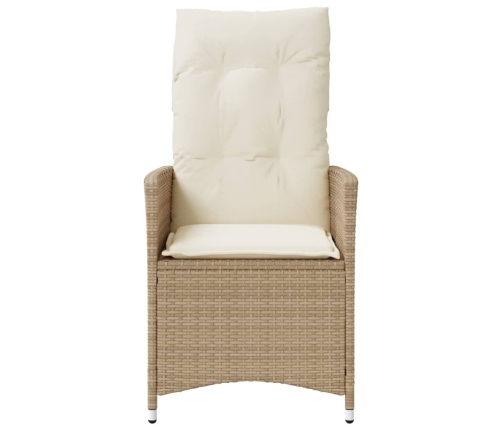 Silla de jardín reclinable con cojines ratán sintético beige