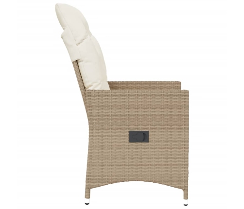 Silla de jardín reclinable con cojines ratán sintético beige