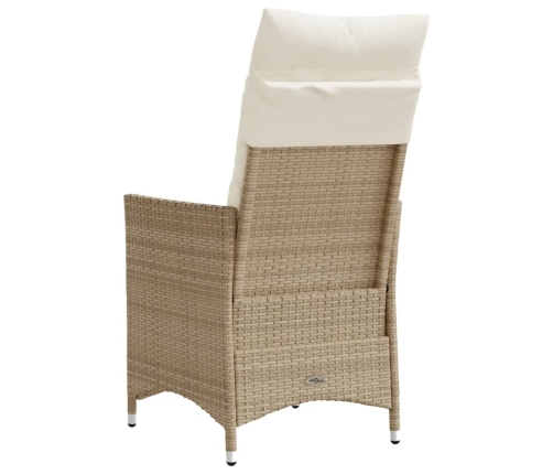 Silla de jardín reclinable con cojines ratán sintético beige