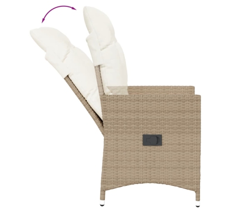 Silla de jardín reclinable con cojines ratán sintético beige