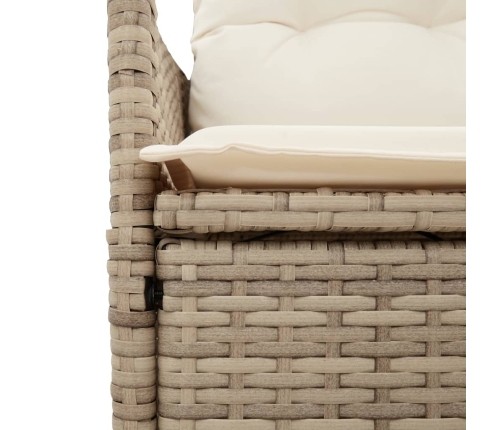 Silla de jardín reclinable con cojines ratán sintético beige