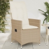 Silla de jardín reclinable con cojines ratán sintético beige