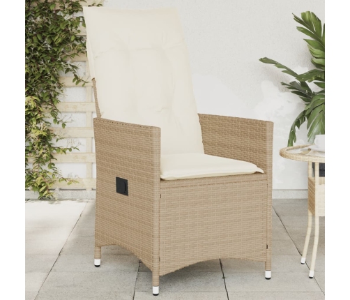 Silla de jardín reclinable con cojines ratán sintético beige