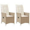 Sillones reclinables de jardín con cojines beige 2 uds ratán PE