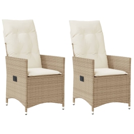 Sillones reclinables de jardín con cojines beige 2 uds ratán PE