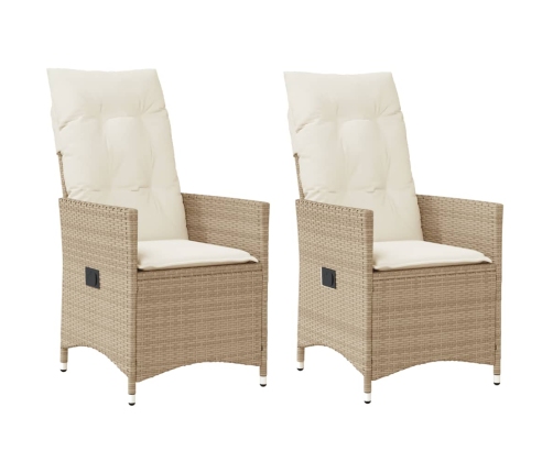 Sillones reclinables de jardín con cojines beige 2 uds ratán PE