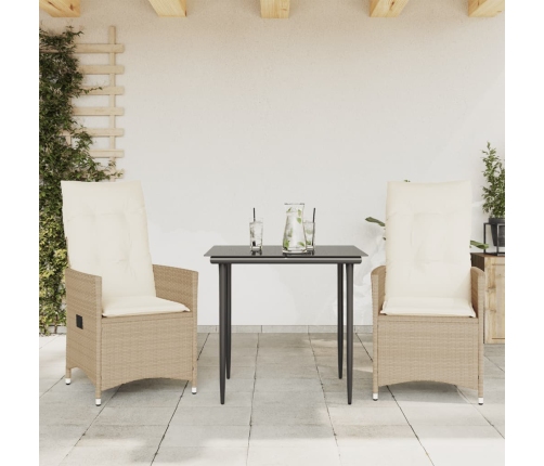 Sillones reclinables de jardín con cojines beige 2 uds ratán PE