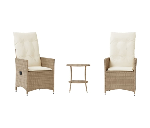 Sillas y mesita de jardín 3 piezas ratán sintético cojín beige