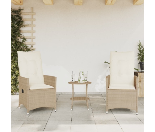 Sillas y mesita de jardín 3 piezas ratán sintético cojín beige