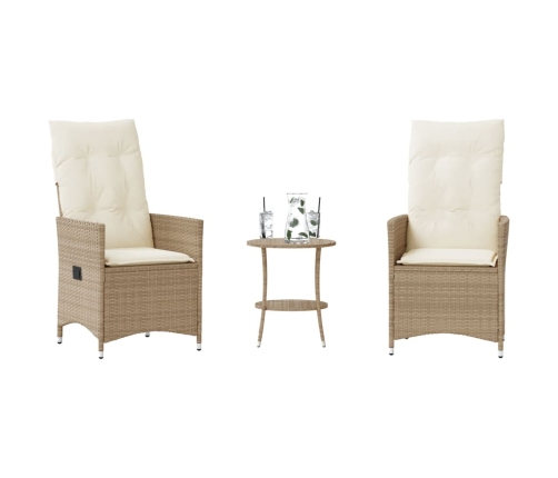 Sillas y mesita de jardín 3 piezas ratán sintético cojín beige