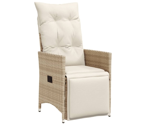 Silla de jardín reclinable con cojines ratán sintético beige