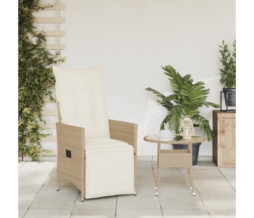 Silla de jardín reclinable con cojines ratán sintético beige