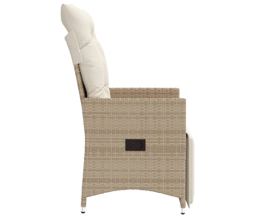 Silla de jardín reclinable con cojines ratán sintético beige