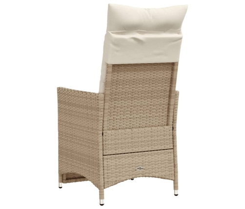 Silla de jardín reclinable con cojines ratán sintético beige