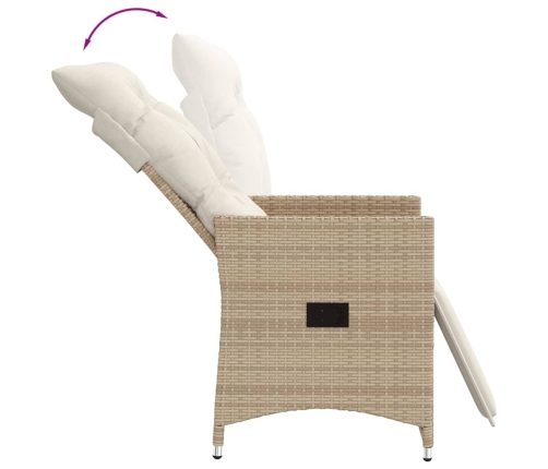 Silla de jardín reclinable con cojines ratán sintético beige