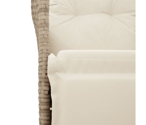 Silla de jardín reclinable con cojines ratán sintético beige