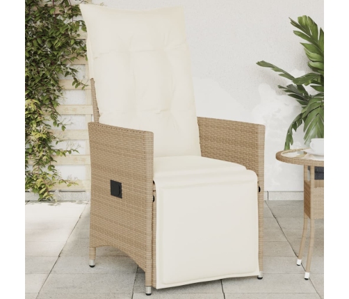 Silla de jardín reclinable con cojines ratán sintético beige